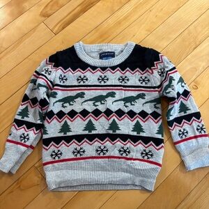 Kids Christmas Xmas Knit Sweater Dinosaur Dino Grey Green Red Size 3T toddler